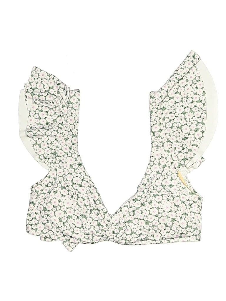 Pre-owned Assorted Brands Swimsuit Top Teal Floral Pattern Swimwear