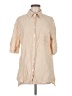 Unbranded 100% Cotton Solid Tan 3/4 Sleeve Button-Down Shirt Size M - photo 1