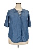 Denim 24/7 100% Cotton Blue 3/4 Sleeve Button-Down Shirt Size 20W - photo 1