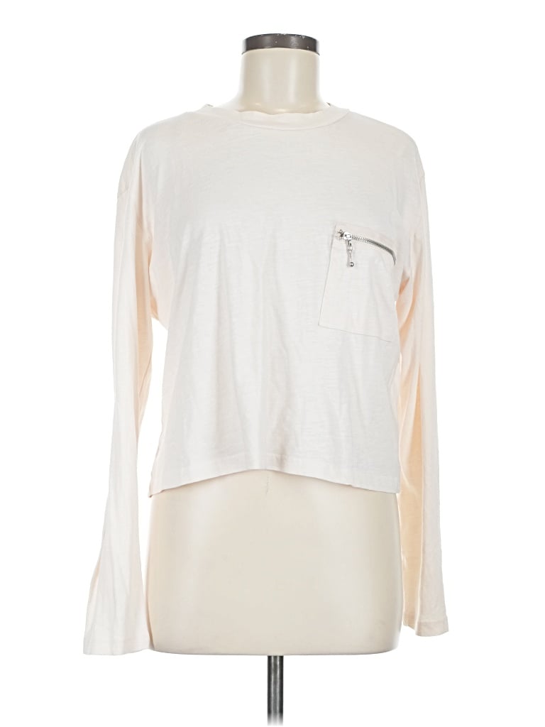Pre-owned Lna Long Sleeve Top Ivory Crew Neck Tops