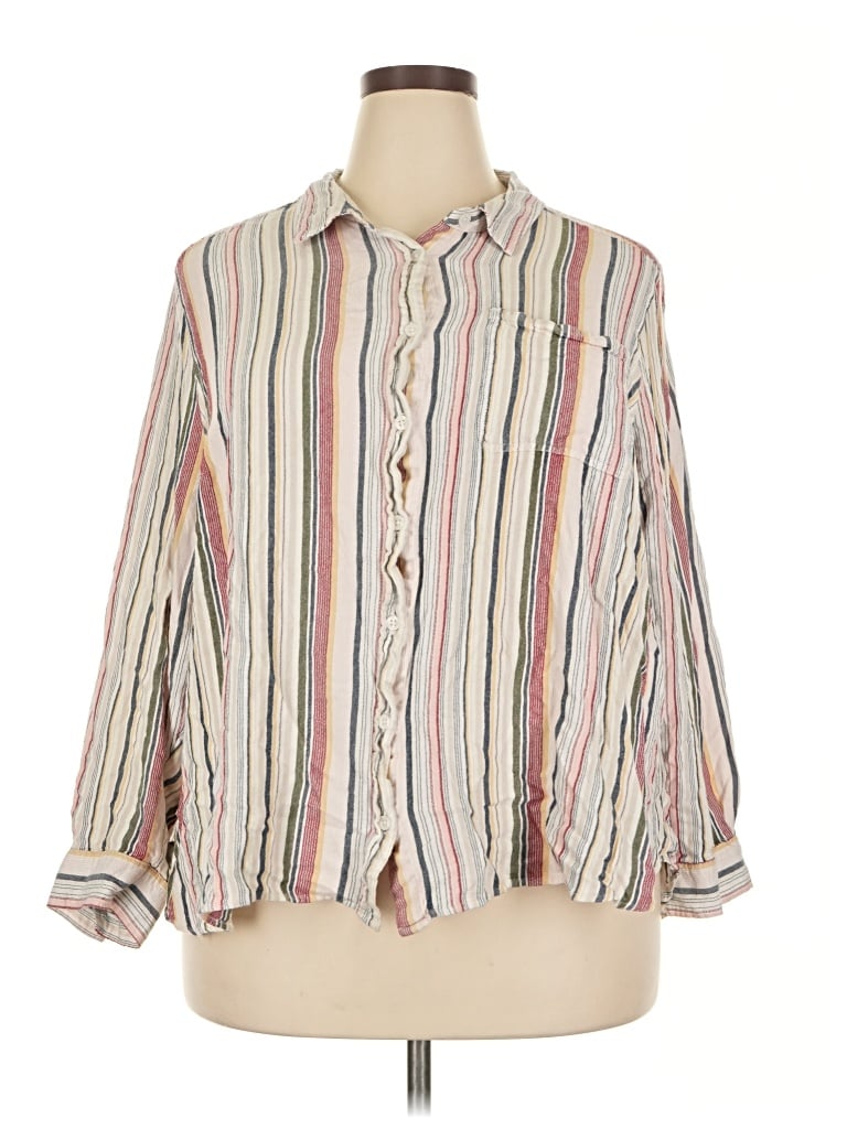 Pre-owned Terra & Sky 3/4 Sleeve Button Down Shirt In Ivory
