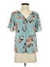 Sandy & Sid Floral Teal Short Sleeve Blouse Size S - photo 1