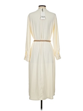 knee length dresses for ladies Zara White Tiered Cotton-Linen Midi Dress main image 0