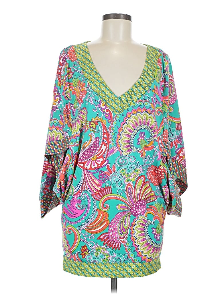Trina Turk Casual Dress: Teal Paisley Pattern Dresses - Used - Size Medium