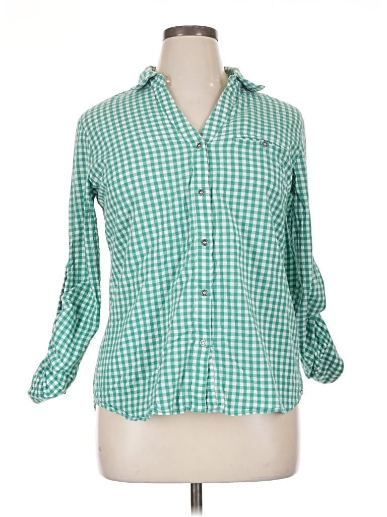 Pre-owned Kut From The Kloth 3/4 Sleeve Button Down Shirt In Green