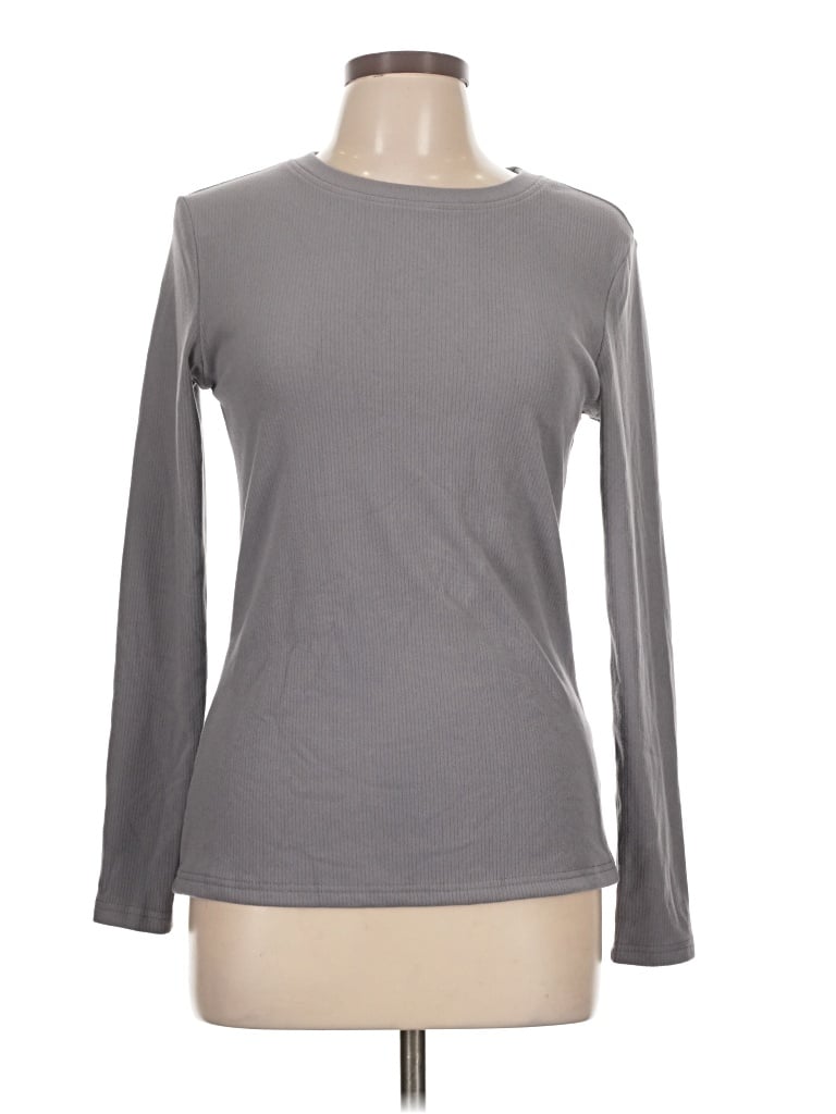 Pre-owned Made With Love Long Sleeve Top Gray Crew Neck Tops
