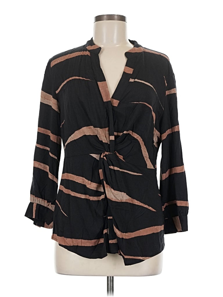 Pre-owned Nic + Zoe Long Sleeve Blouse In Black