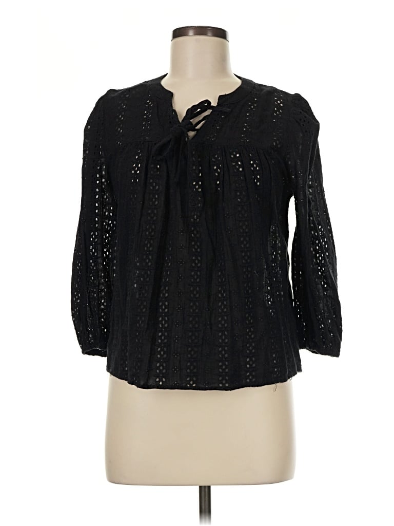 Pre-owned Sugar Lips 3/4 Sleeve Blouse In Black