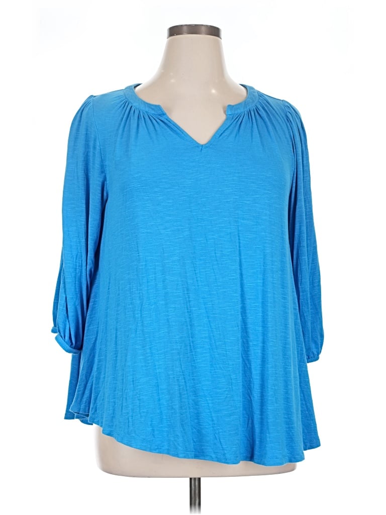 Pre-owned Lane Bryant 3/4 Sleeve T-shirt In Blue