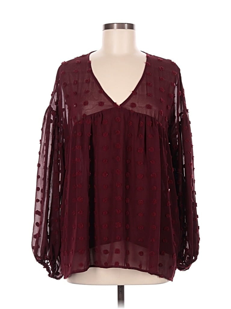 Pre-owned Entro Long Sleeve Blouse In Burgundy