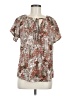 Unbranded 100% Polyester Floral Brown Silver Short Sleeve Blouse Size M - photo 1