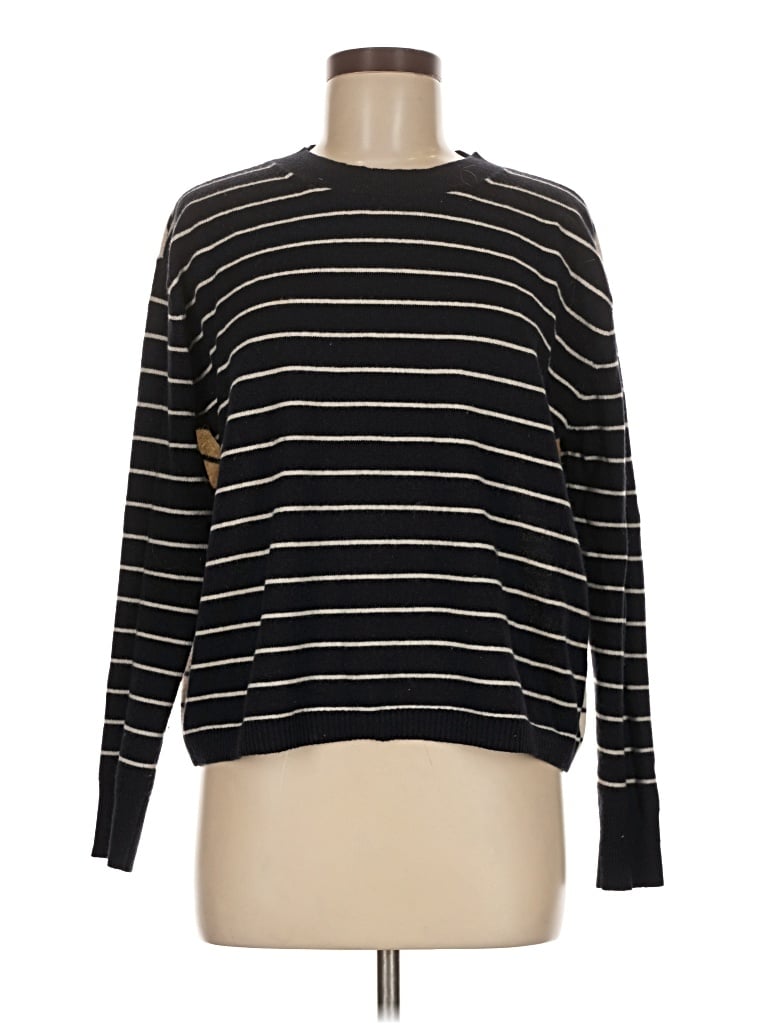Club Monaco Cashmere Pullover Sweater: Black Stripes Pattern Sweaters & Sweatshirts - Size Medium