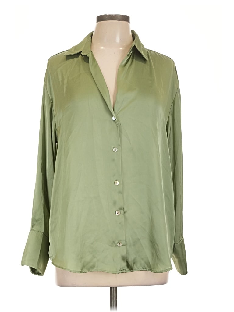 Pre-owned Zara Long Sleeve Blouse In Green