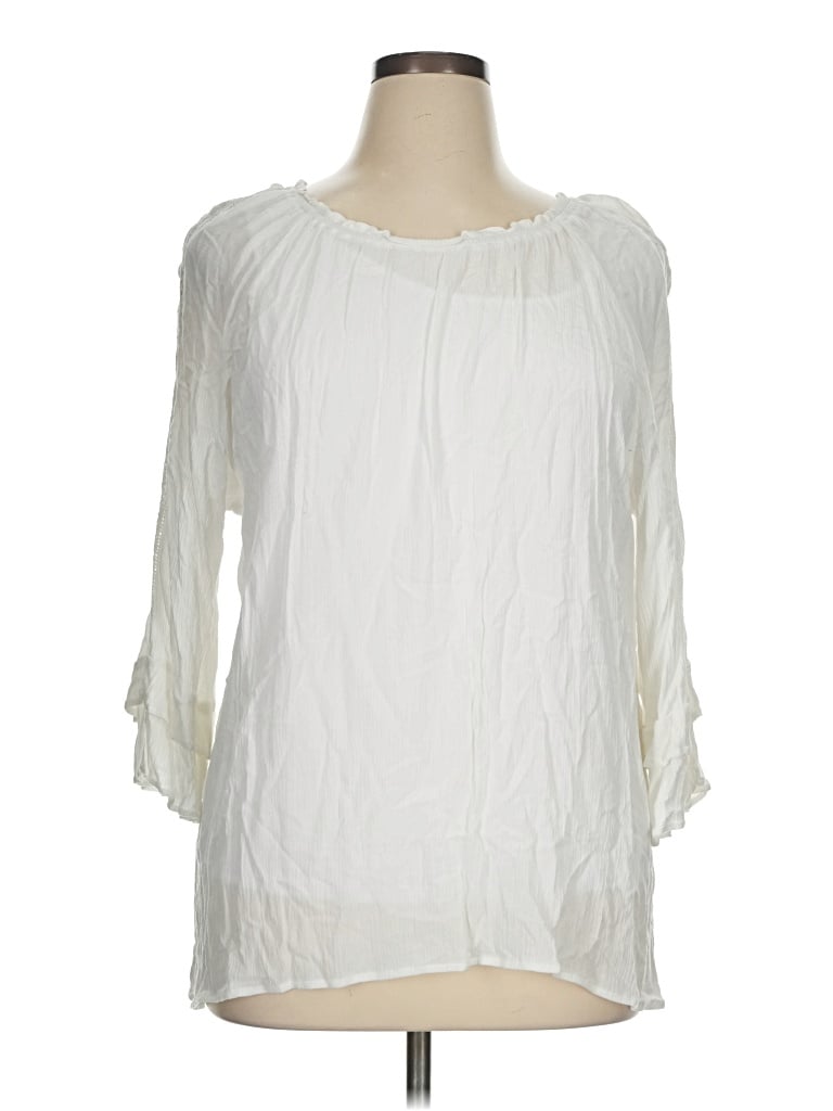 Pre-owned Christopher & Banks 3/4 Sleeve Blouse In Ivory