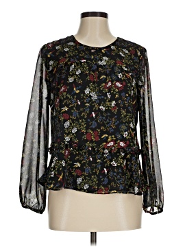 Madewell Sheer-Sleeve Ruffle Peplum Top in Finch Floral