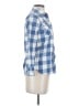 Johnnie b 100% Cotton Checkered-gingham Blue 3/4 Sleeve Button-Down Shirt Size XS - photo 4