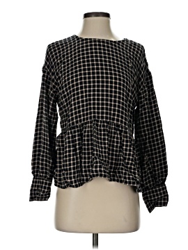 Madewell Button-Back Peplum Top in Mini Windowpane