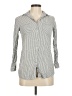 Paper Tee 100% Viscose Stripes Silver Long Sleeve Button-Down Shirt Size M - photo 1