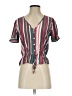 Express 100% Rayon Stripes Burgundy Short Sleeve Blouse Size XS - photo 1
