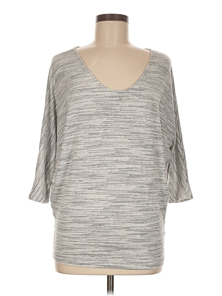 Pre-owned Laila Jayde 3/4 Sleeve Top Gray Scoop Neck Tops