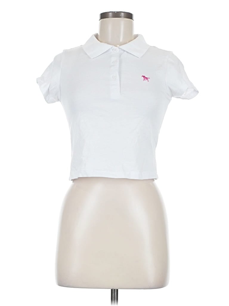 Pre-owned Ambiance Short Sleeve Top White Collared Neckline Tops