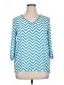 Kiara 100% Polyester Chevron-herringbone Teal 3/4 Sleeve Blouse Size L - photo 1
