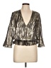 Ramy Brook Metallic Silver 3/4 Sleeve Silk Top Size L - photo 1