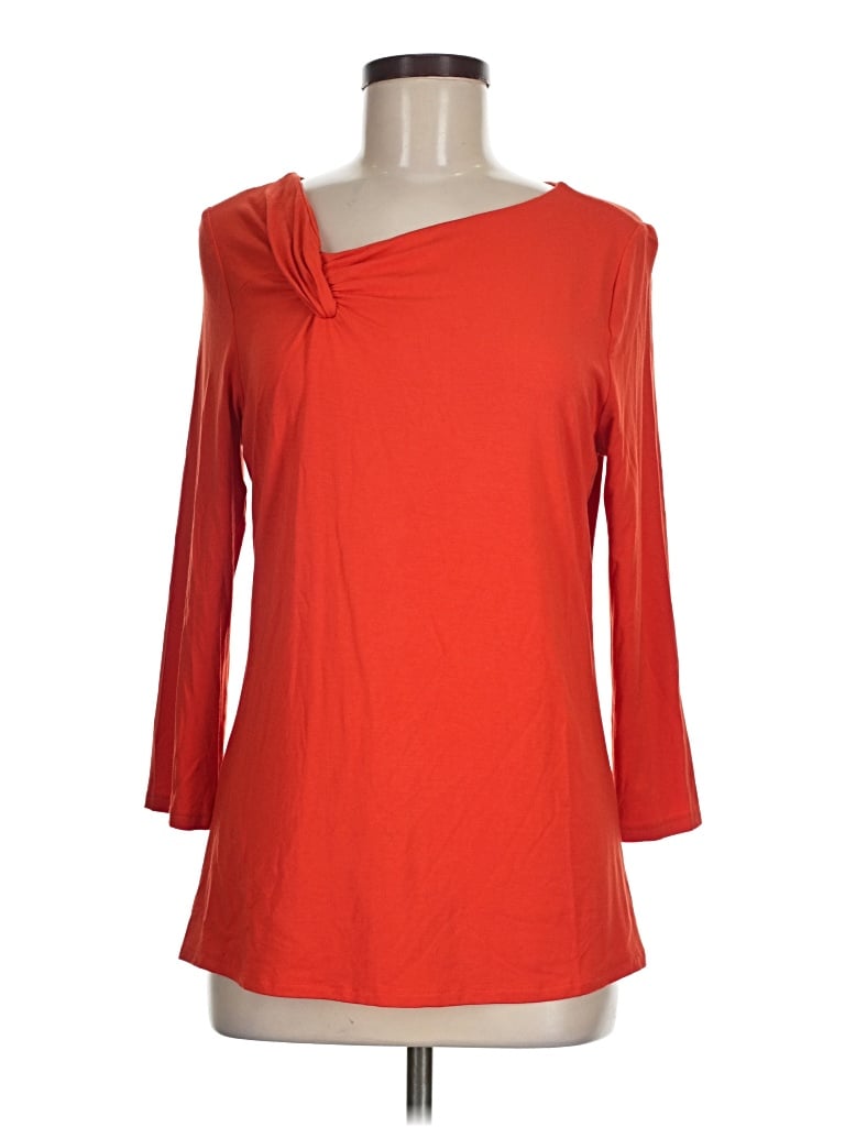 Pre-owned Investments 3/4 Sleeve Top Orange Boatneck Tops