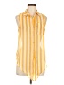 Timing Stripes Yellow Sleeveless Button-Down Shirt Size M - photo 1