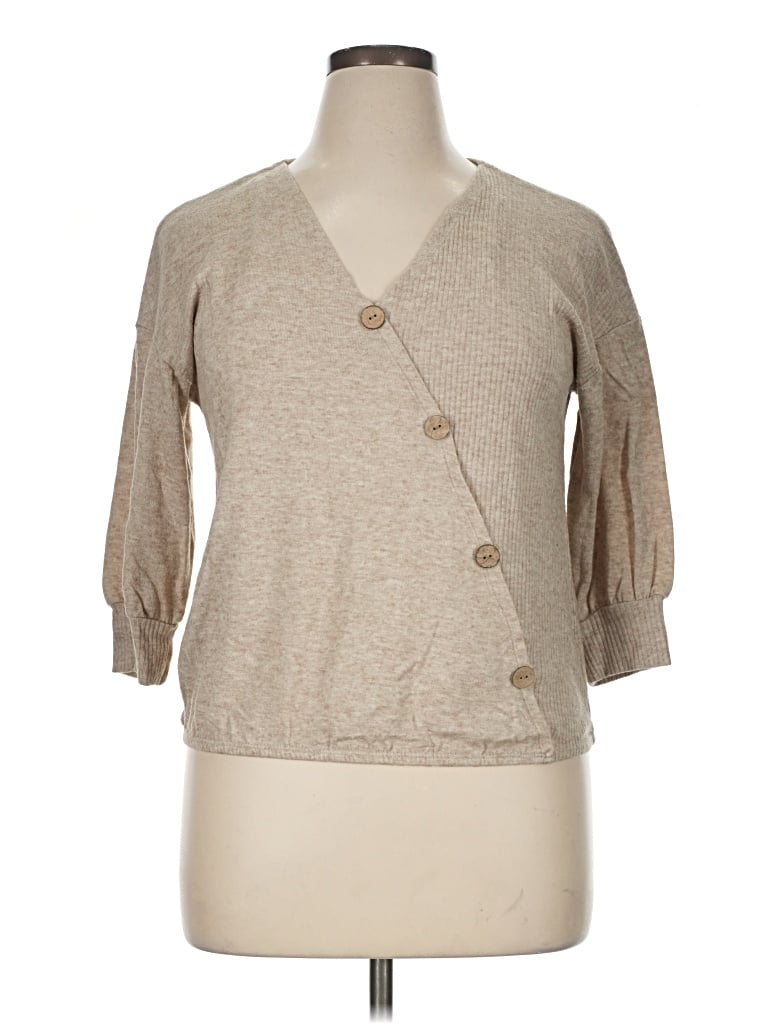 Pre-owned Adrienne Vittadini 3/4 Sleeve T-shirt In Tan