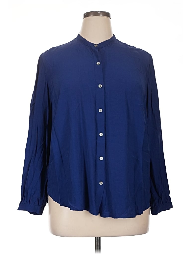 Pre-owned Jjill Long Sleeve Polo Shirt In Blue