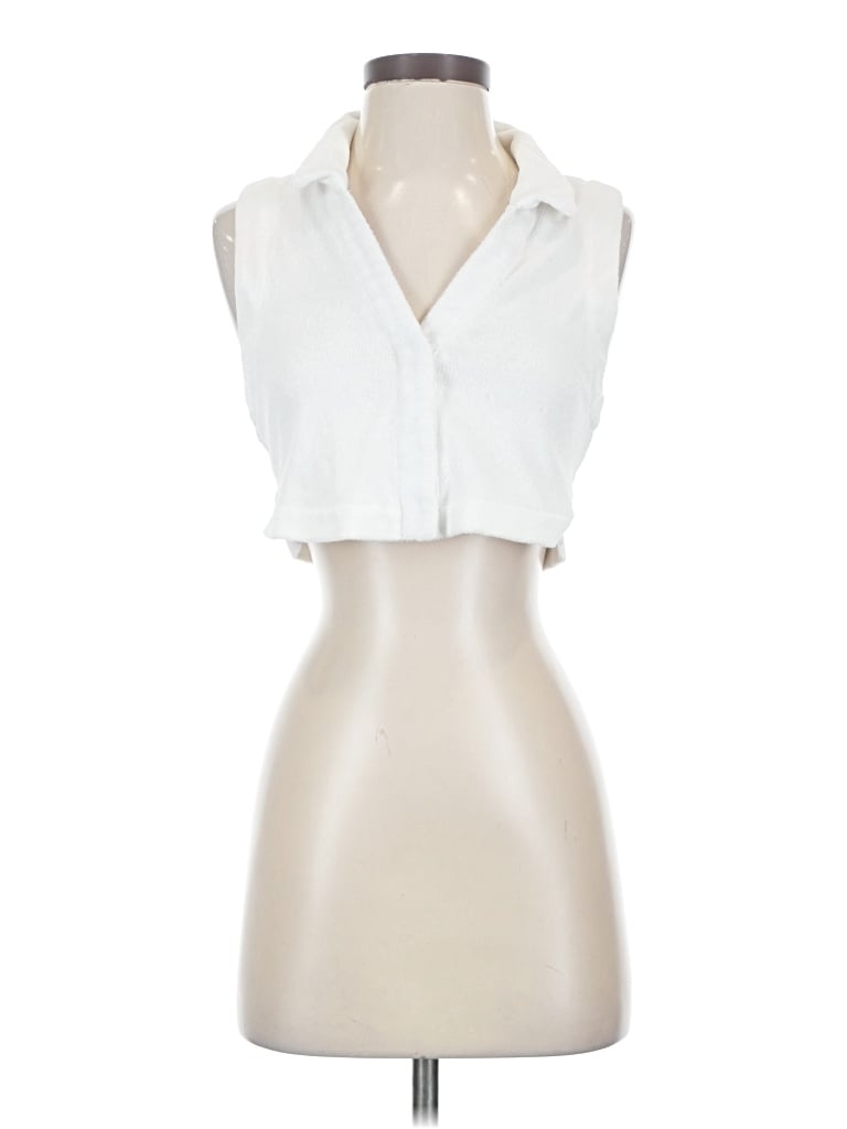 Pre-owned Carbon38 Sleeveless Button Down Shirt In Ivory