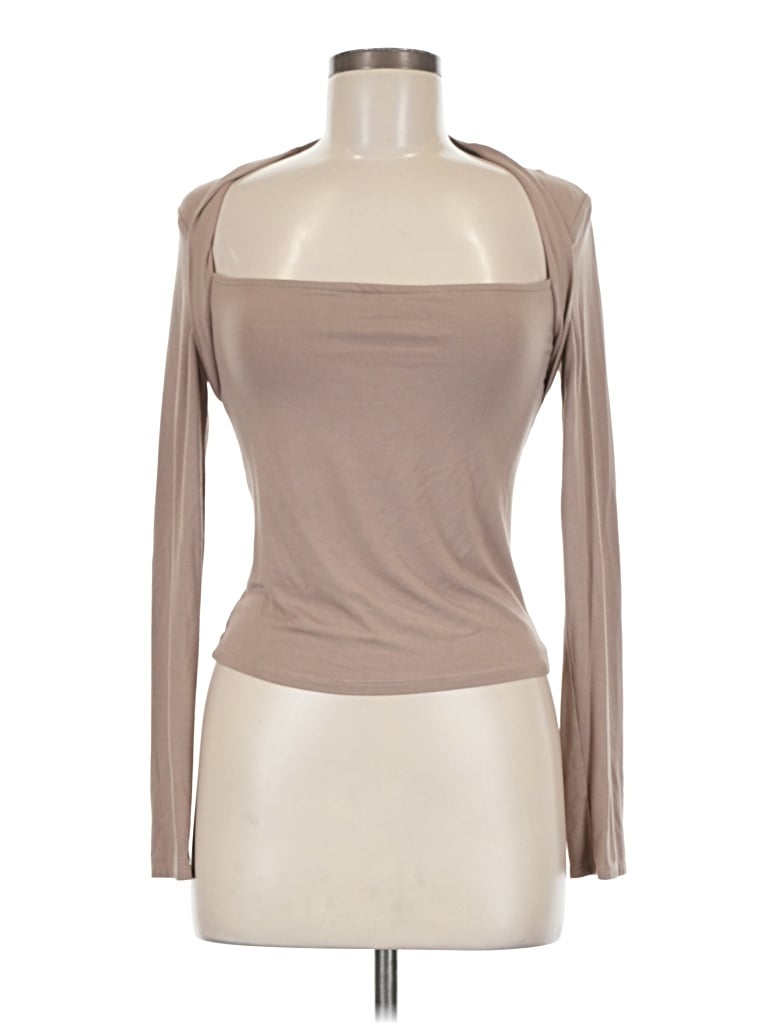 Pre-owned Lulus Long Sleeve Top Tan Halter Neckline Tops