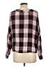 Express 100% Rayon Plaid Burgundy Long Sleeve Blouse Size L - photo 2