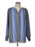 Investments 100% Polyester Stripes Blue Long Sleeve Blouse Size L - photo 1
