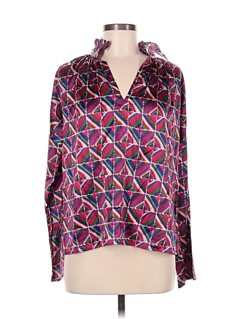 Pre-owned Never A Wallflower Long Sleeve Blouse In Burgundy