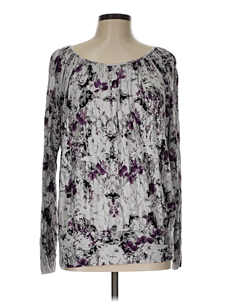 Pre-owned Daisy Fuentes Long Sleeve Blouse In Silver