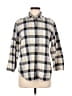 Classic Elements 100% Cotton Plaid Gray 3/4 Sleeve Button-Down Shirt Size M - photo 1