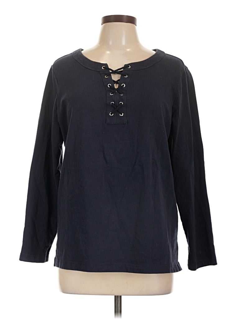 Pre-owned Karen Scott Sport Long Sleeve Henley Shirt In Blue