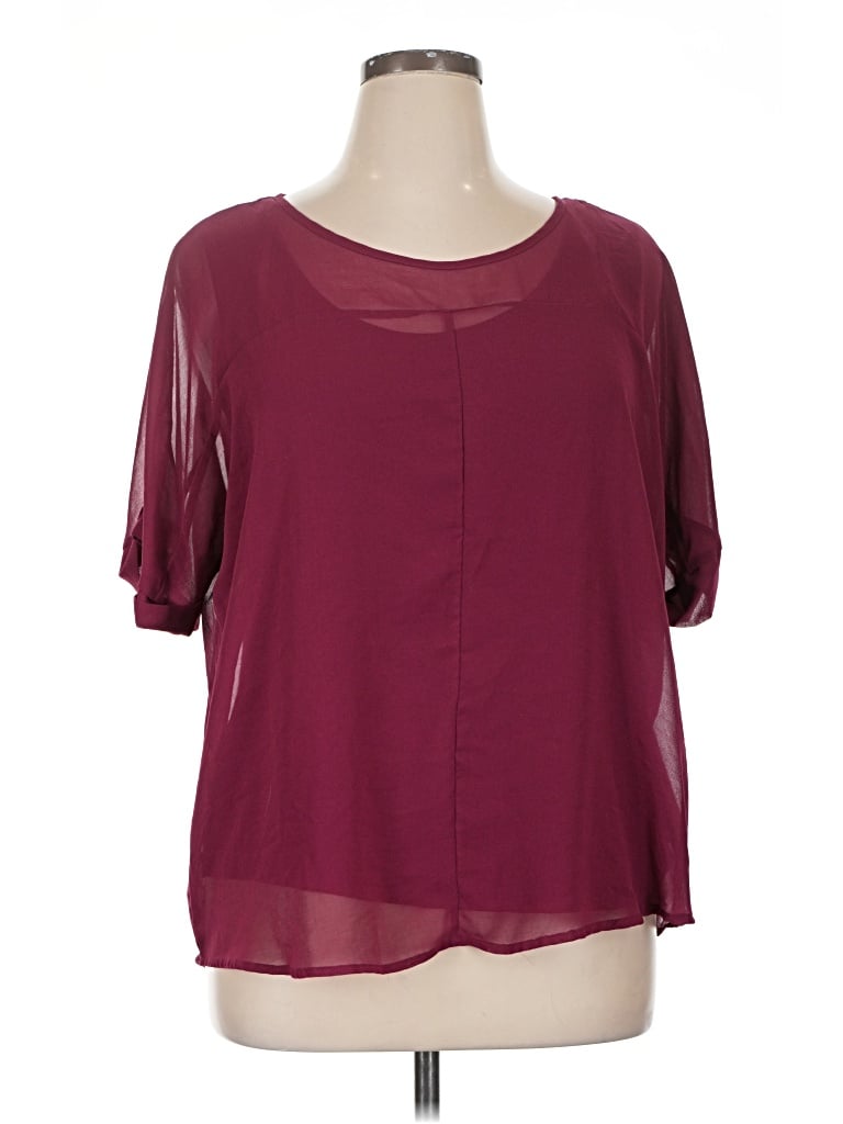 Pre-owned Worthington Short Sleeve Blouse In Burgundy