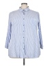 Solitaire 100% Rayon Stripes Blue 3/4 Sleeve Button-Down Shirt Size 3X - photo 1