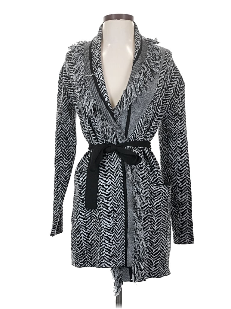 Pre-owned Nicole Miller Cardigan Sweater In Silver