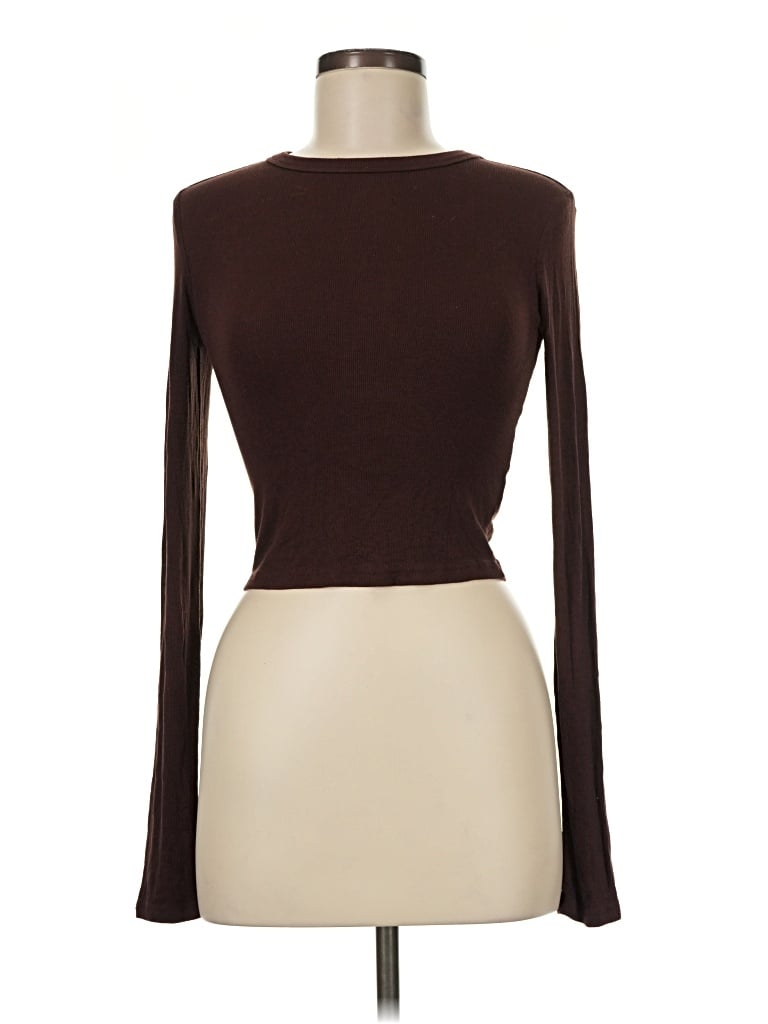 Pre-owned Olivaceous Long Sleeve Top Brown Turtleneck Tops
