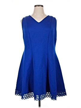 donna ricco blue dress Donna Ricco Womens Solid Crochet Trim Dress - Blue