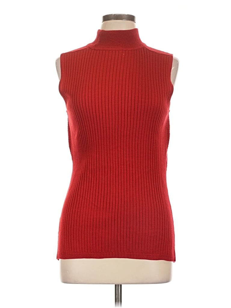 Pre-owned Dana Buchman Sleeveless Top Red High Neck Tops