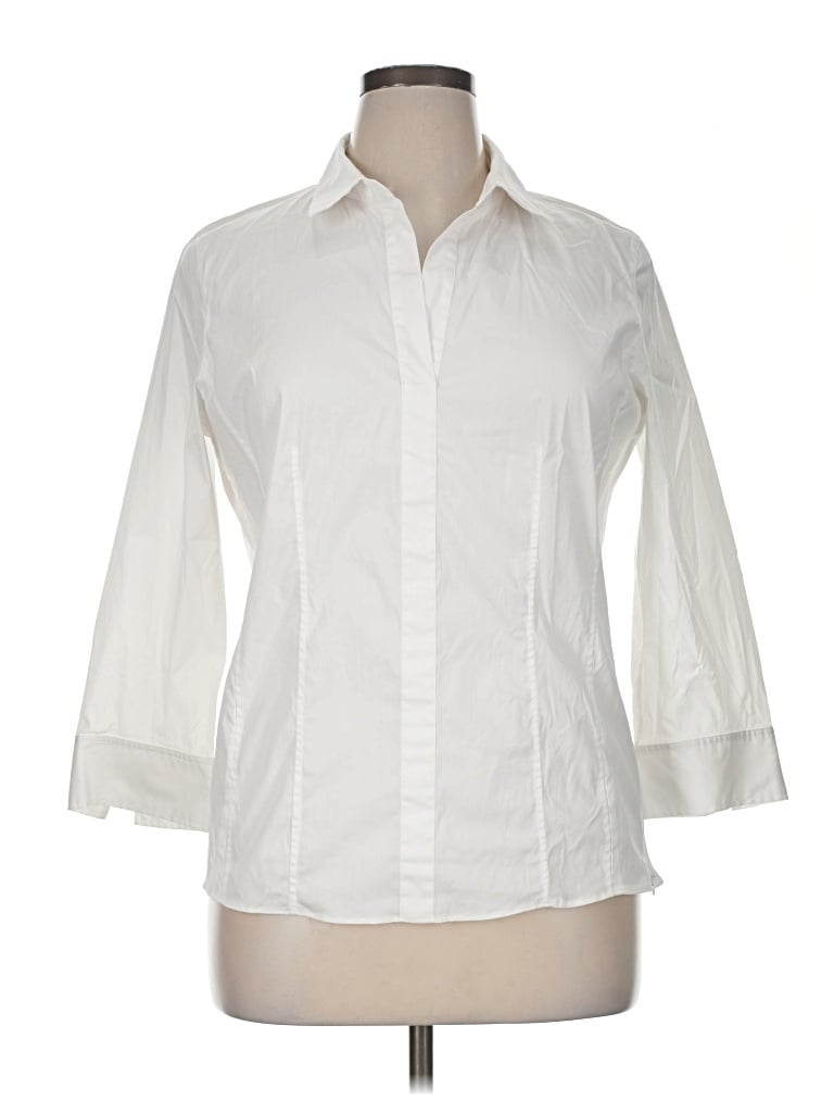 Pre-owned Lafayette 148 3/4 Sleeve Button Down Shirt In Ivory