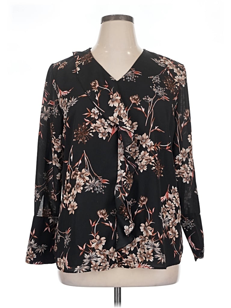 Pre-owned Roz & Ali 3/4 Sleeve Blouse In Black