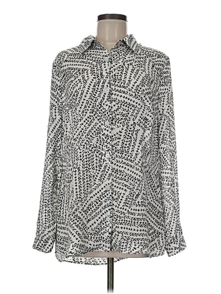 Pre-owned Cabi Long Sleeve Blouse In Silver