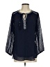 DR2 100% Polyester Aztec Or Tribal Print Solid Blue 3/4 Sleeve Blouse Size S - photo 1