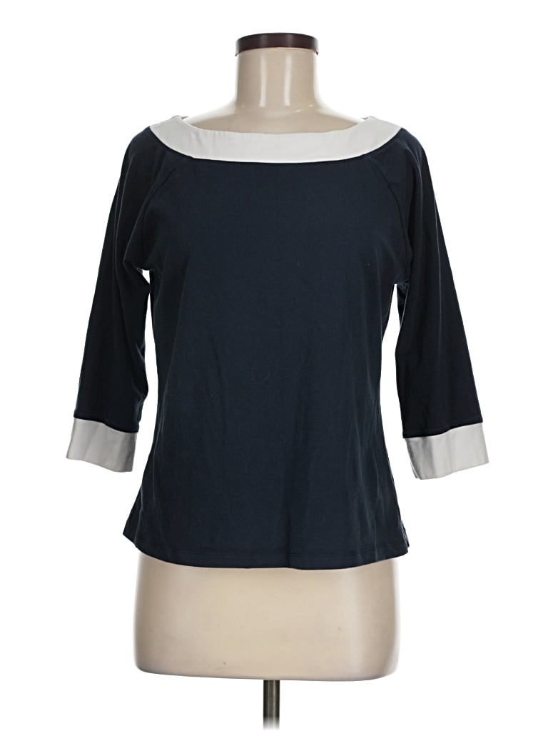 Pre-owned Kim Rogers 3/4 Sleeve Top Black Boatneck Tops
